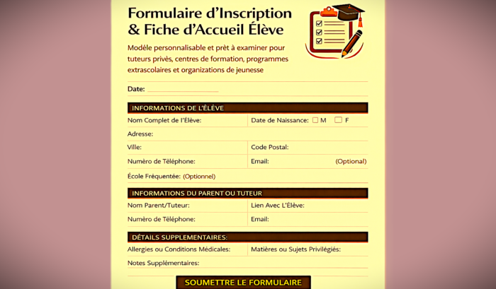 Formulaire d’Inscription & Fiche d’Accueil Élève